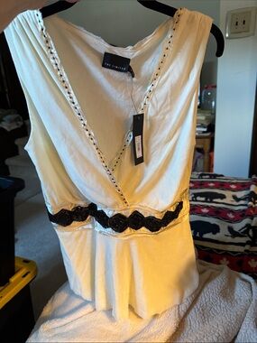 The Limited Cream Wrap Tank with Black Lace Waist